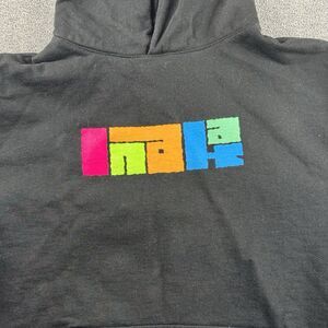 Inaka Power Mens XL Hoodie Black Rainbow Logo Spellout Pullover Sweatshirt